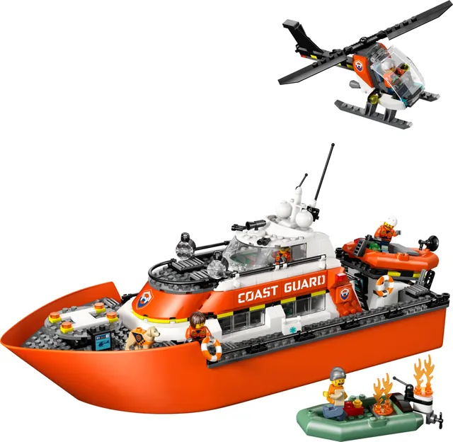 60504-1 Coast Guard Rescue Boat & Helicopter